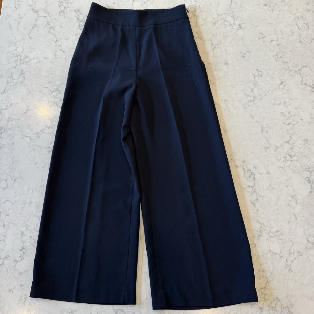 Zara Woman Darkest Navy High Rise Wide Leg Trousers Size Small